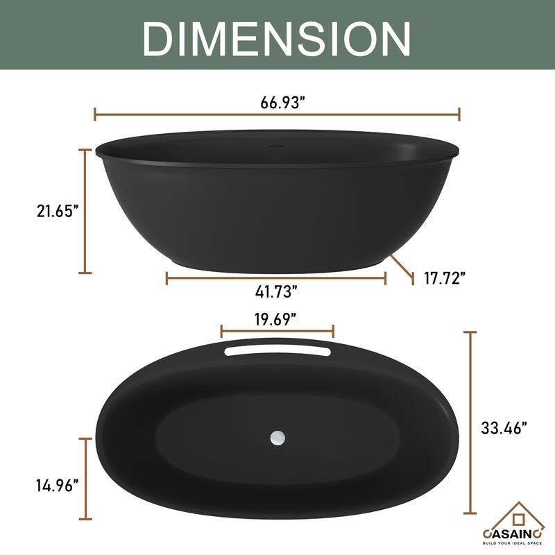 63" / 67" Solid Surface Freestanding Bathtub in Matte White/Black