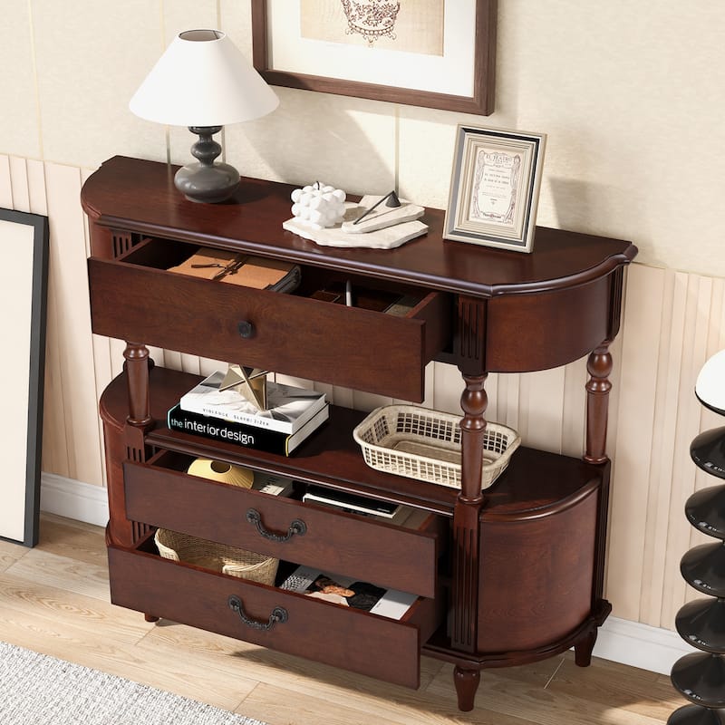 Rossetta Romanesque Character Console Table with Drawer and Open Shelf - Cherry - MDF