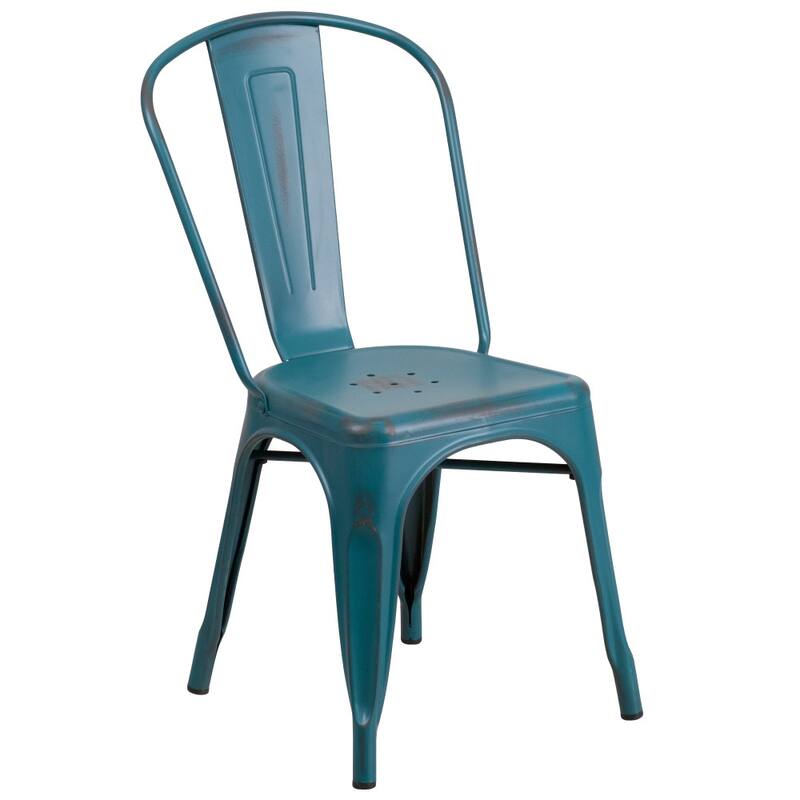 Distressed Metal Indoor-Outdoor Stackable Chair - Kitchen Furniture
