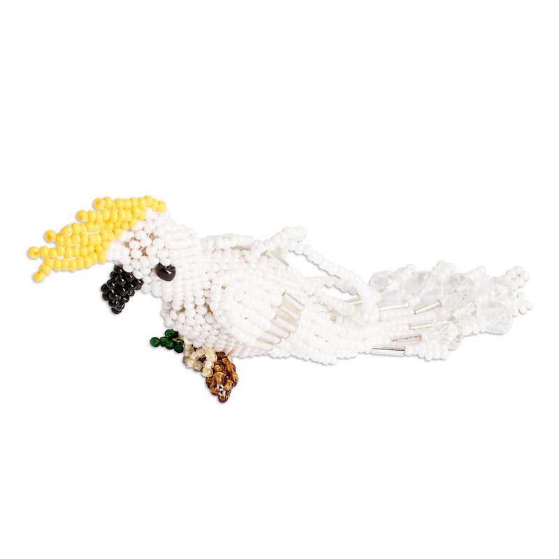 Novica Handmade White Cockatoo Crystal And Glass Beaded Ornament