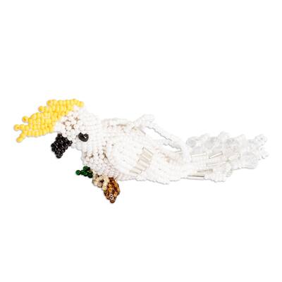 Novica Handmade White Cockatoo Crystal And Glass Beaded Ornament