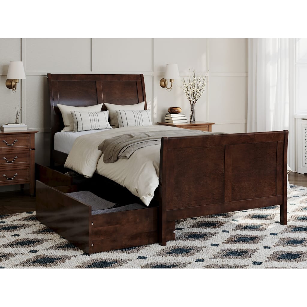 Zen Zone Platform Bed Twin XL - Modern Design, Storage Drawers, Walnut Finish, 87.5" L