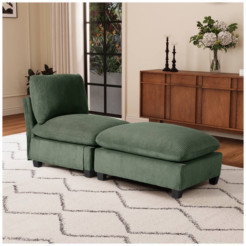 Hamilton Corduroy Upholstered Single Sofa Chair with Ottoman