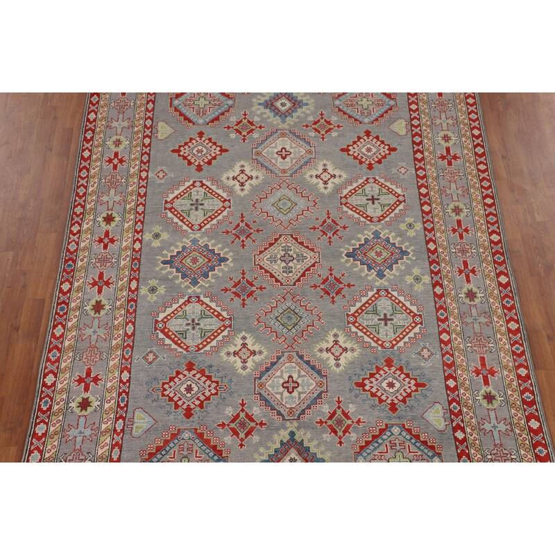 Gray Kazak Oriental Area Rug Hand-Knotted Wool Carpet - 6'7" x 9'6"
