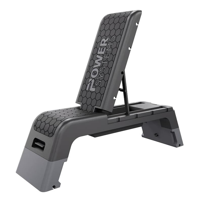 Power Systems Aerobic Deck Adjustable Fitness Bench with Band Clips - N/A - Black