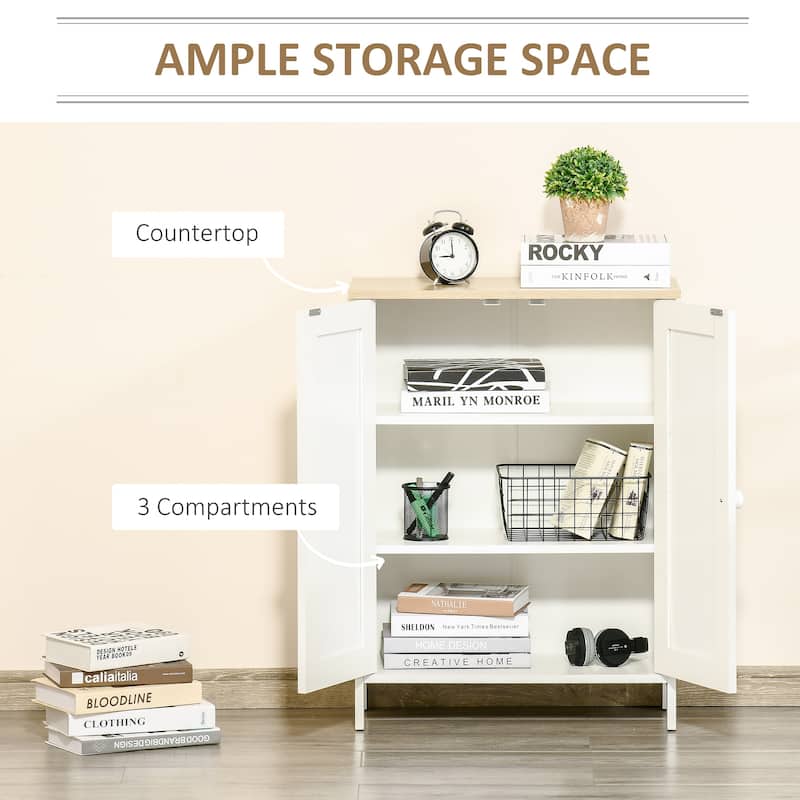 White Modern Storage Cabinet with Adjustable Shelves Magnetic Door Anti-Tip Organizer for Kitchen Dining Living Room