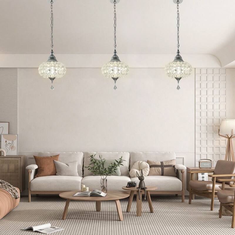 Cusp Barn Retro French 1-Light Globe Crystal LED Chandelier Kitchen Island Pendant Light for Dining Room