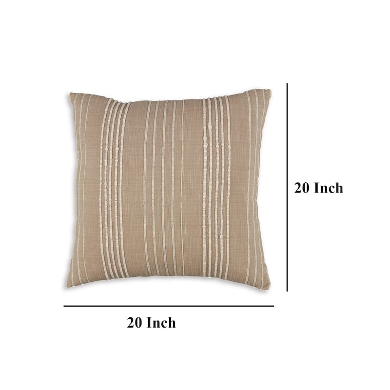Square Accent Throw Pillow, 20 Inch, Striped Cotton, White, Tan Brown