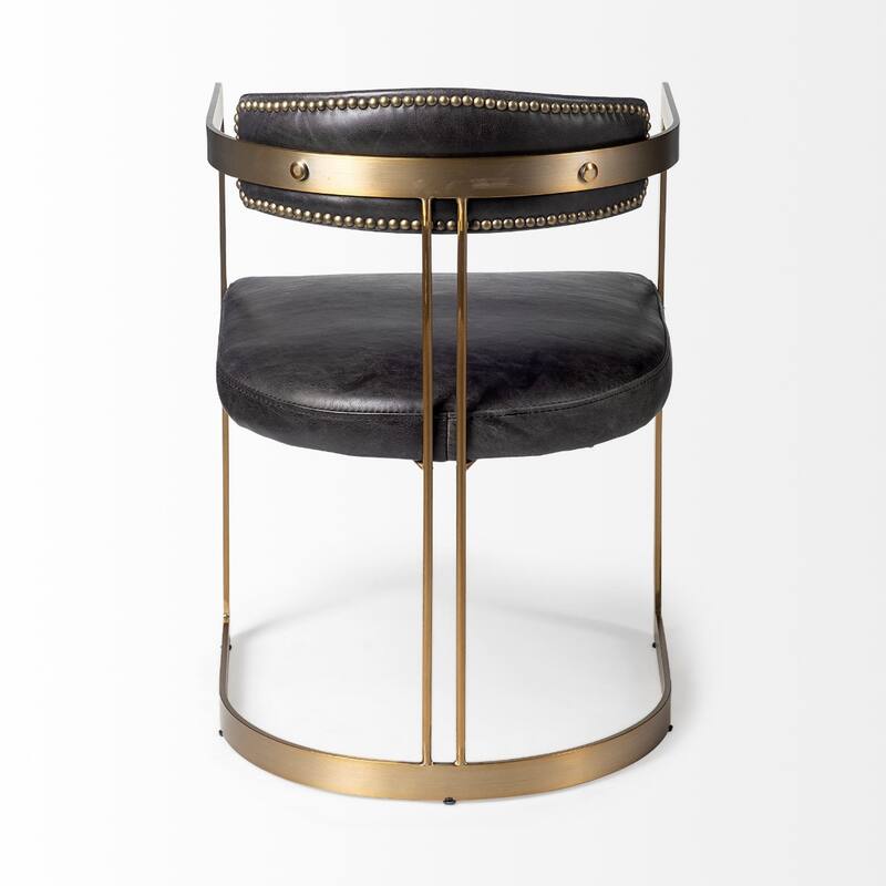 Modern Black and Gold Faux Leather Dining Armchair with Open Back and Iron Frame for Home - 29.5”H x 22.5”W x 20.5”D