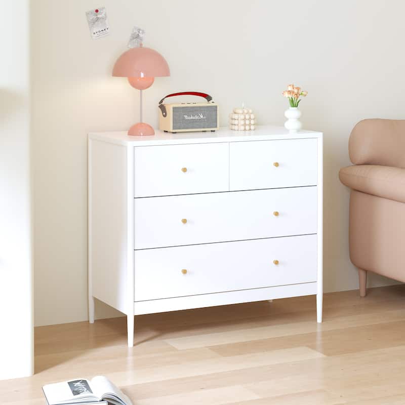White 4-Drawer Kids' Dresser – Wooden Storage Cabinet for Toddler Bedroom, Nursery, or Closet, Baby Nightstand Organizer