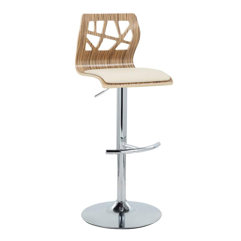 Carson Carrington Sala Adjustable Bar Stool with Rounded T Footrest (Set of 2) - Cream Faux Leather/Zebra Wood/Chrome