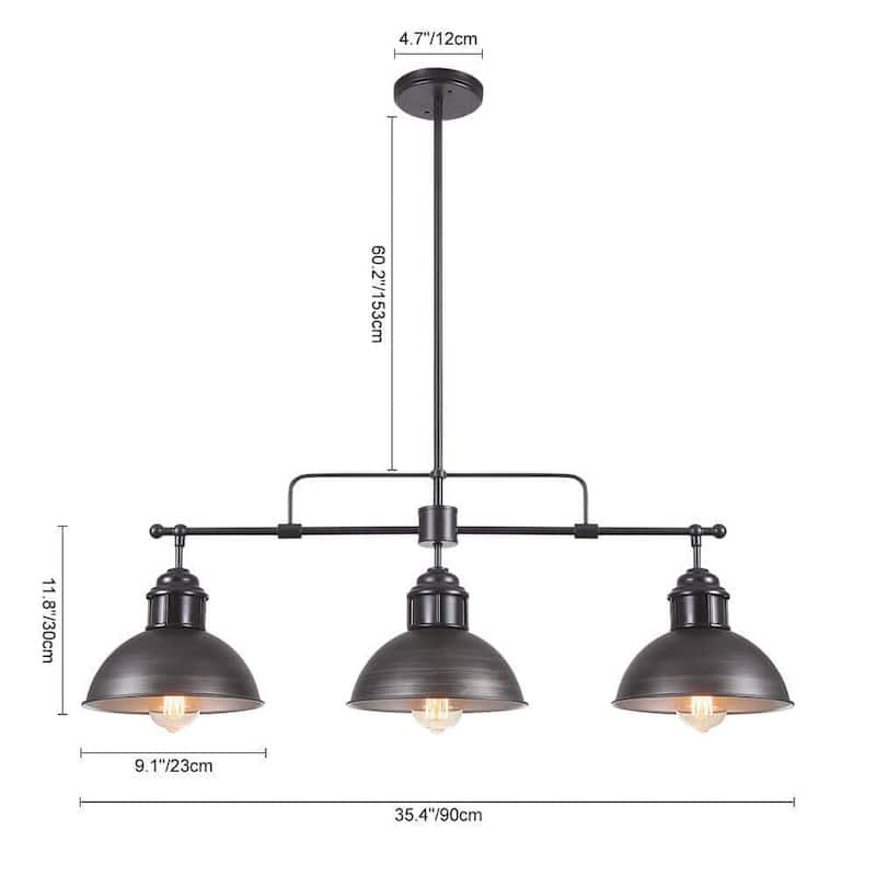 Industrial 3-Light Dome Kitchen Island Pendant - Brushed Black Grey