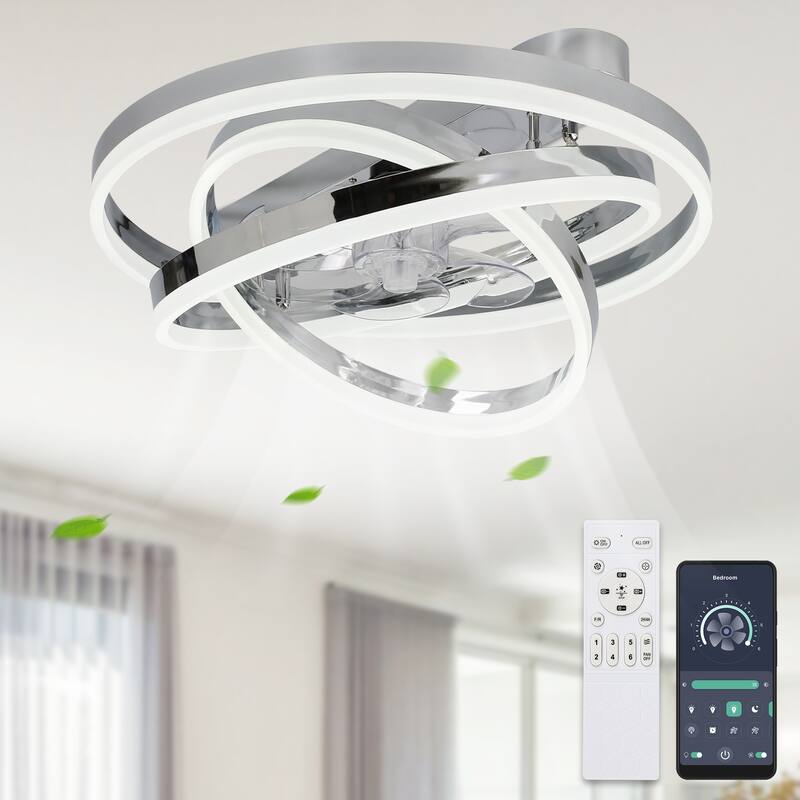 Cusp Barn Modern 24-In Modern DIY Shape Ceiling Fan with Lights, Low Profile Flush Mount DC Motor Dimmable LED Ceiling Light