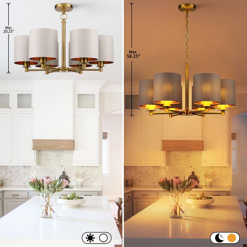 Modern Chandelier Dining Room Pendant Light Fixture Drum Fabric Shade