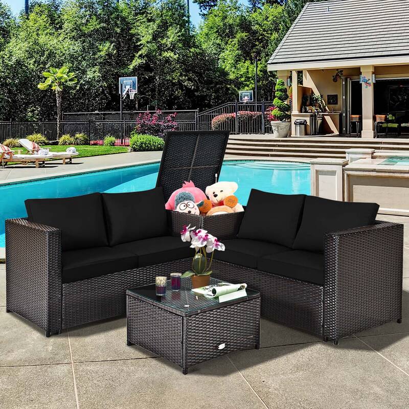 Costway 4PCS Outdoor Patio Rattan Furniture Set Cushioned Loveseat
