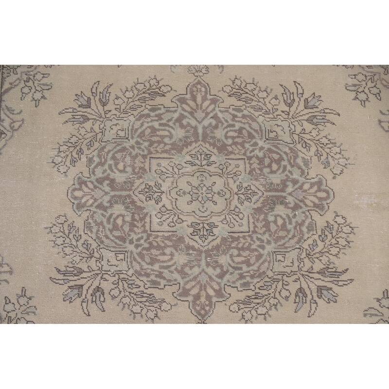 Hand Knotted Oriental 100% Wool Carpet Traditional Floral Beige & Ivories Tabriz Area Rug - 9' 2'' X 6' 9''