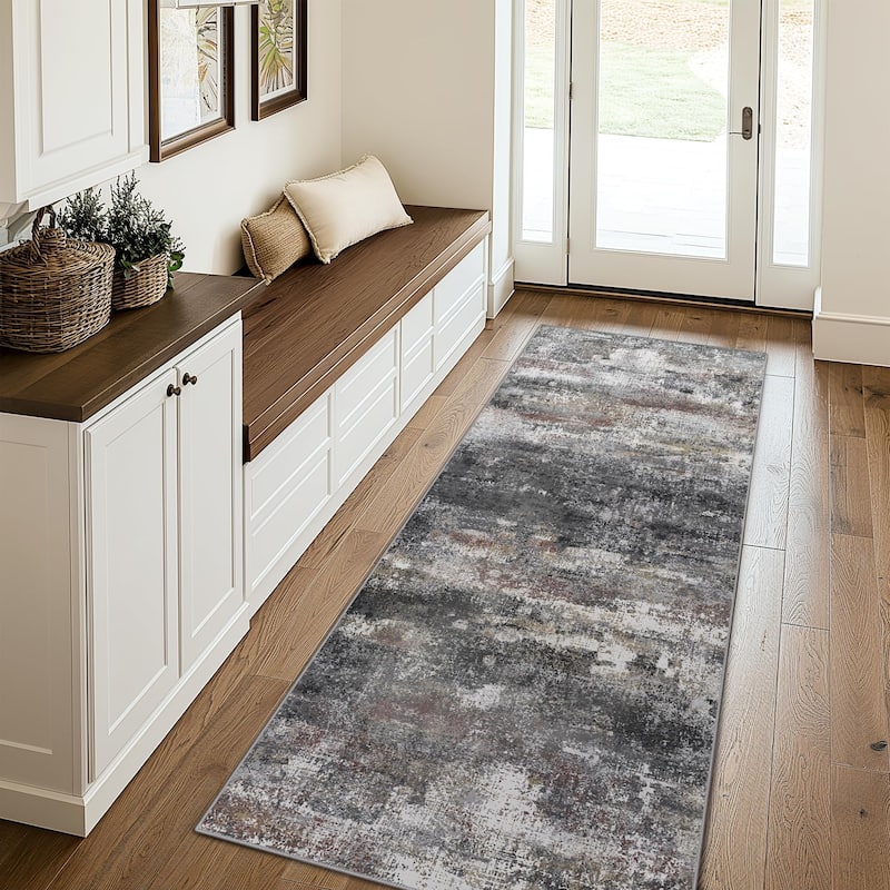 Mcow Abstract Low Pile Machine Washable Non-Slip Area Rug