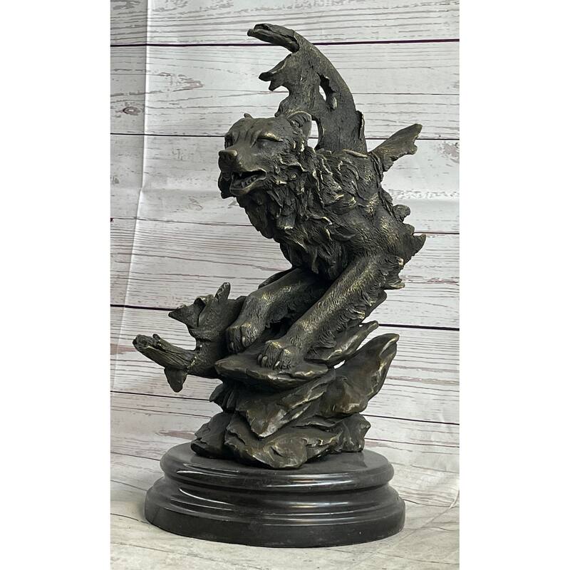Abstract Surrealist Imitative Wolf Sculpture Statue Bronze Metal On Marble Base Signed Art