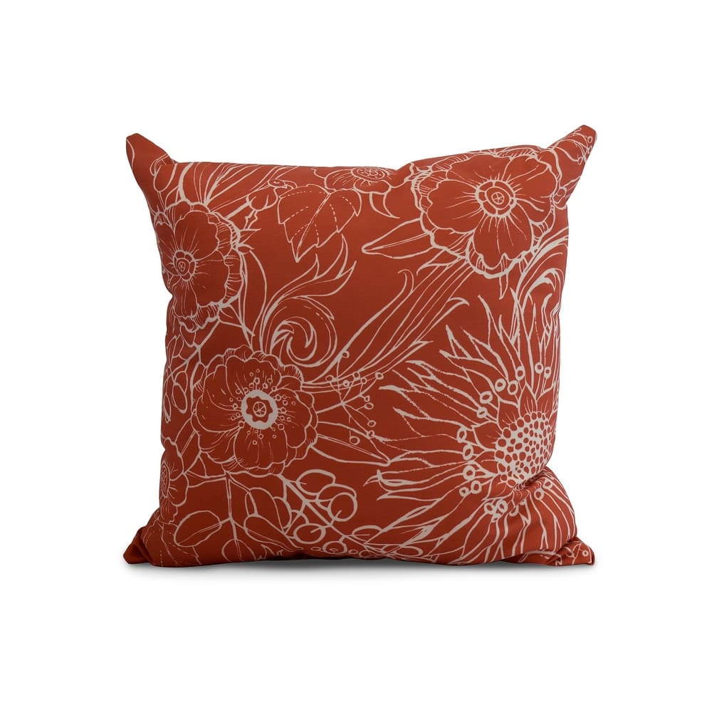 20 x 20 Inch Zentangle 4 Floral Print Outdoor Pillow