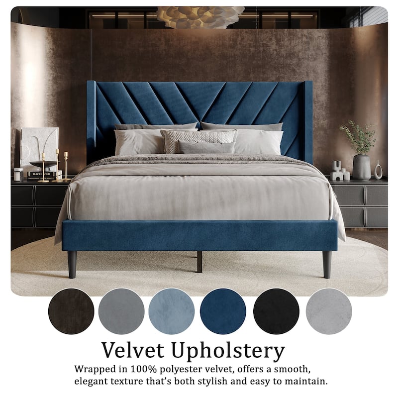 CraftPorch Sophisticated Wingback Upholstered Velvet Bed
