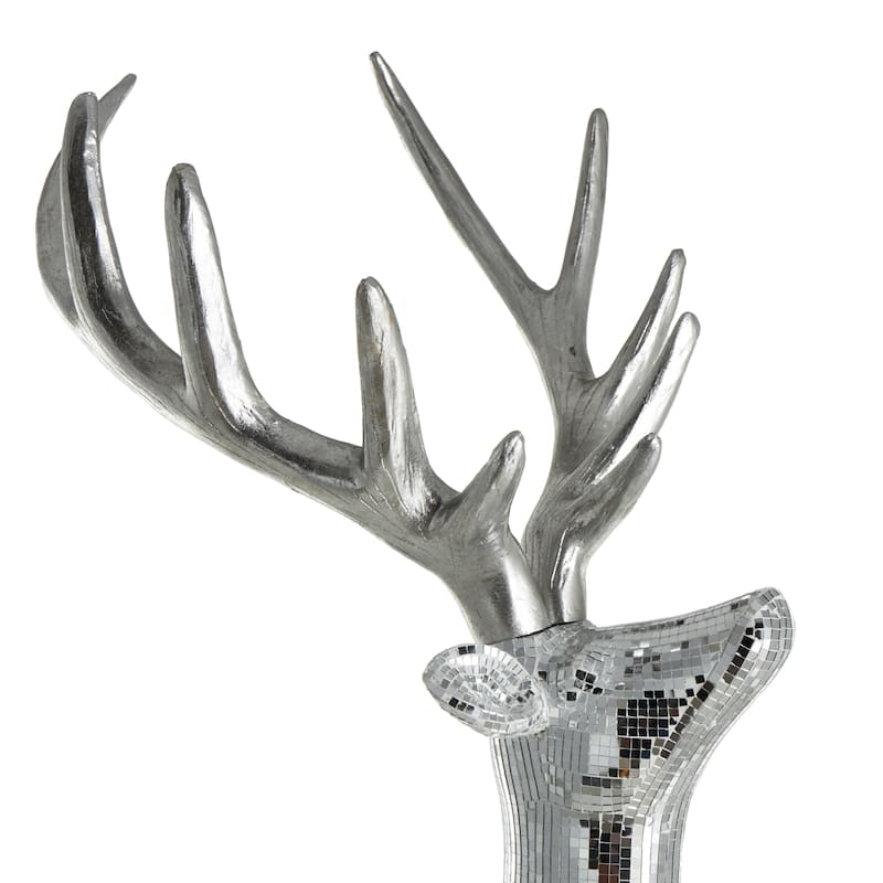 Fiberglass Reindeer Floor Christmas Sculpture with Mosaic Pattern - Silver or Copper - Roche River Decor