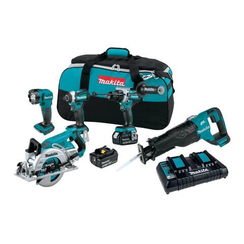 Makita 18V LXT Li-Ion Brushless Cordless 5-Piece Kit (5.0Ah) - 9.1" x 9.1" x 9.1"