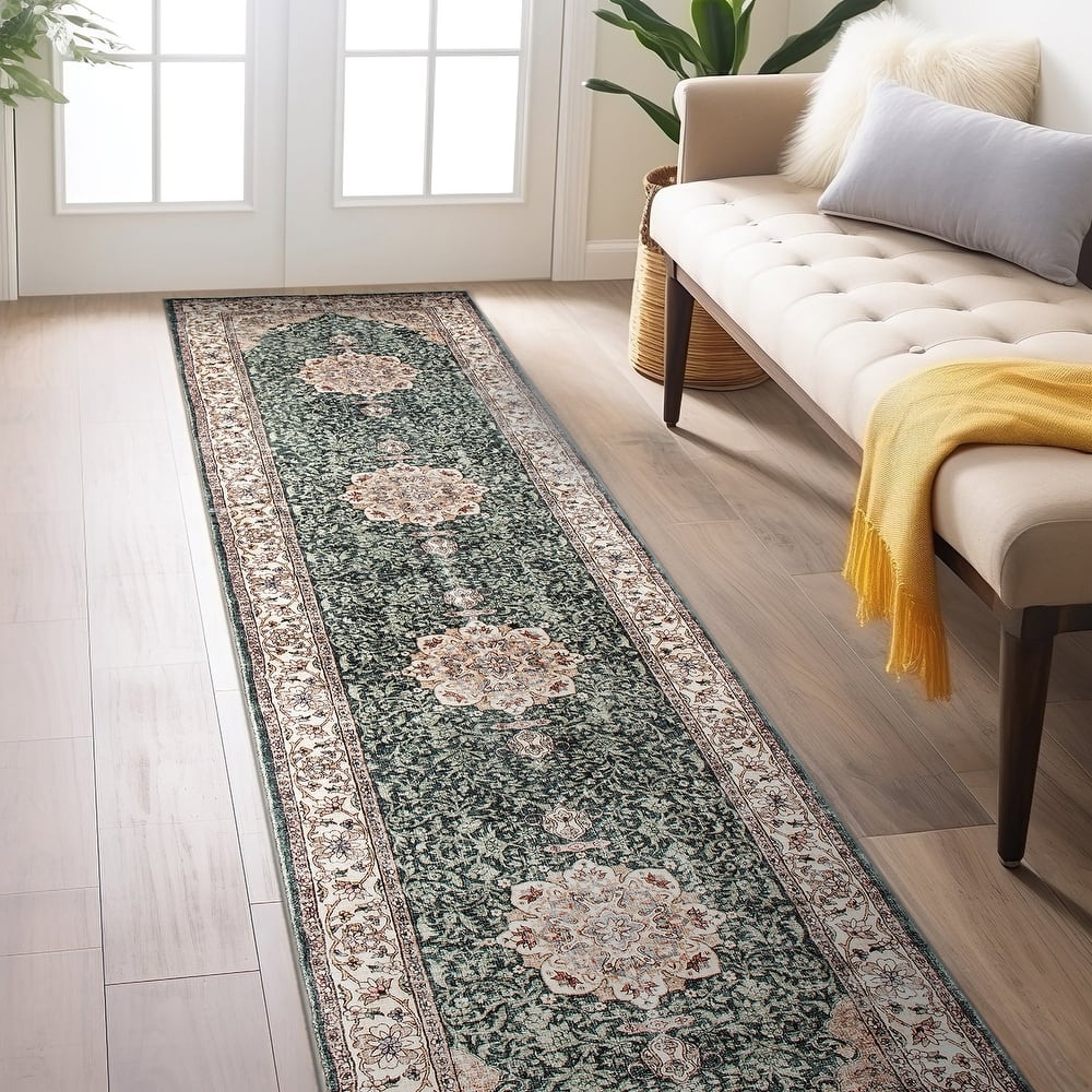 World Rug Gallery Traditional Oriental Medallion Washable Non-Slip Area Rug