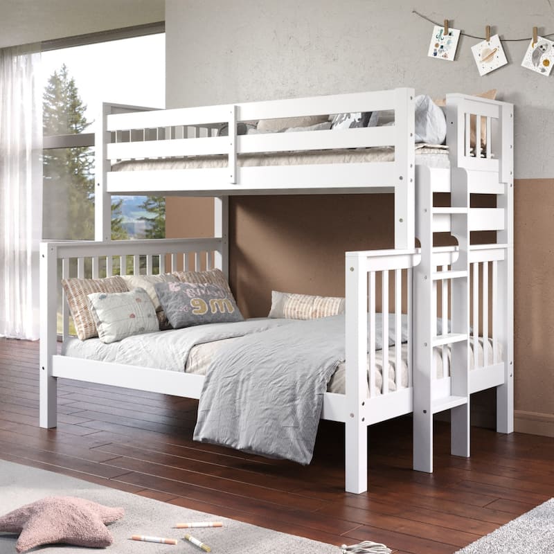 Taylor & Olive Trillium Twin over Full Bunk Bed with End Ladder - White