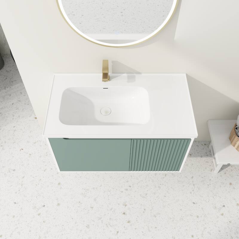 36 '' Wall-Mounted Bathroom Vanity with Ceramic Sink, Bathroom Vanity with Soft Close Door