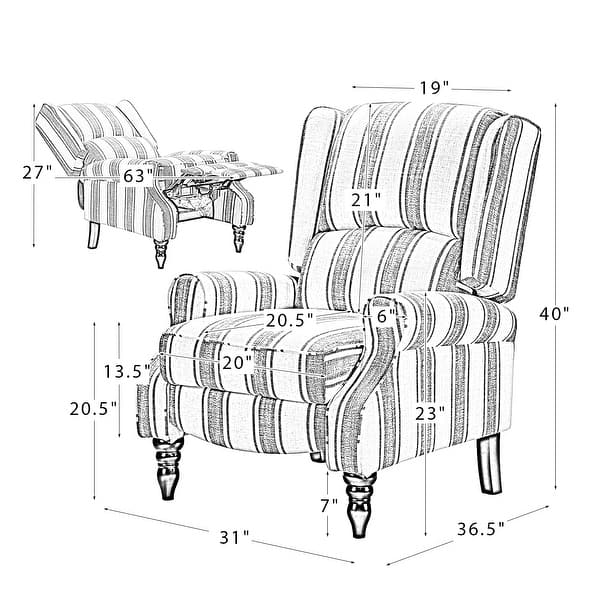 Olympus Upholstered Classic Manual Wingback Recliner with Spindle Legs by HULALA HOME