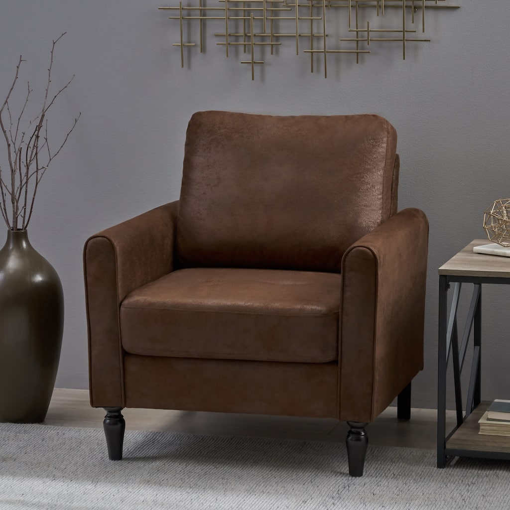Brown Modern 31" Microfiber Club Chair with Tapered Legs and Thick Seat Cushions
