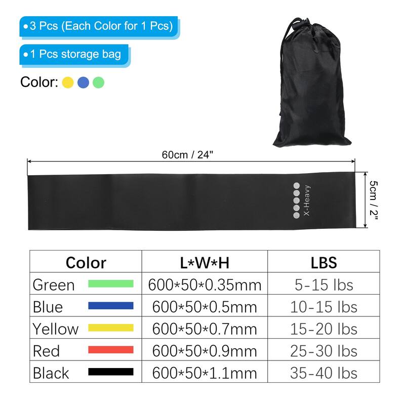 Resistance Bands Set, 3pcs Workout Bands with 3 Levels, Blue Green Yellow - Blue