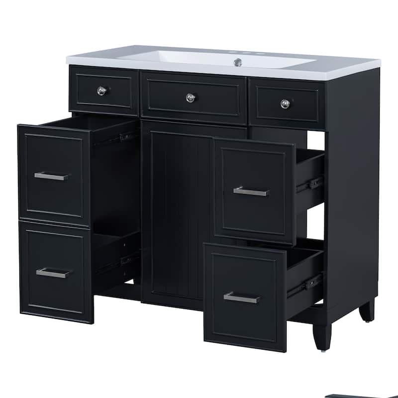 Bathroom Vanity with 3 Drawers and Soft-Close Door, Bathroom Cabinet with Sink, Restroom Vanity with Adjustable Shelf