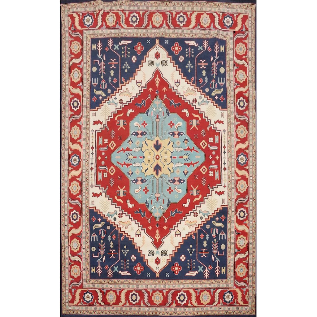 Hand Knotted Oriental 100% Wool Carpet Traditional Medallion Red Heriz (serapi) Area Rug - 11' 9'' X 8' 7''