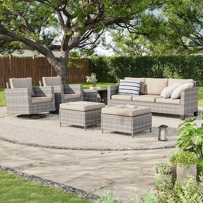 LIVOOSUN Patio 6Pcs Furniture Conversation Gray Rattan Swivel Rocking Sofa Set