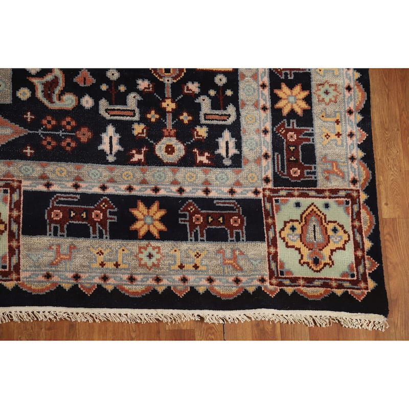 Hand Knotted Oriental 100% Wool Carpet Traditional Tribal Navy Blue & Blues Heriz (serapi) Area Rug - 9' 10'' X 8' 0''