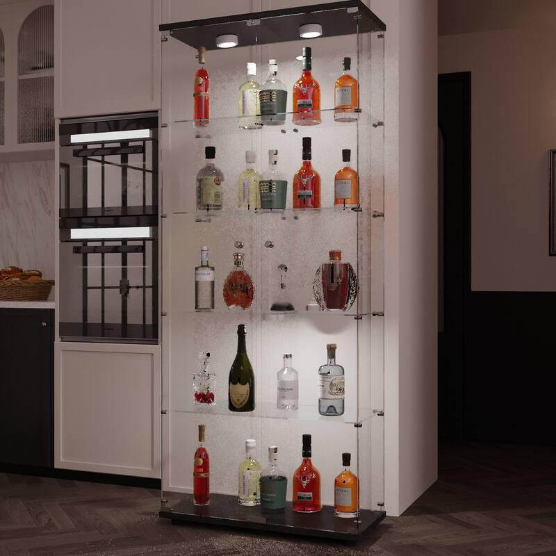Tempered glass display cabinet with paipai lights,with locks, with adjustable feet,suitable for uneven,living room
