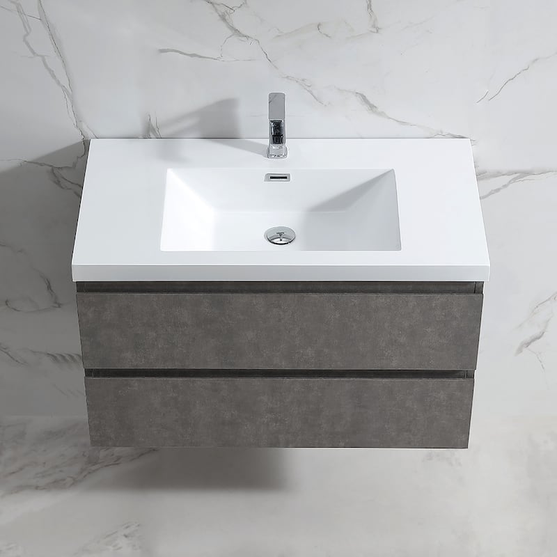 Floating Bathroom Vanity 24"-48" – Cement Gray Finish, White Integrated Sink