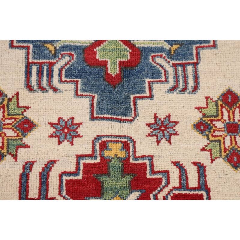 Kazak Oriental Area Rug Handmade Geometric Beige Wool Carpet - 5'0" x 7'3"