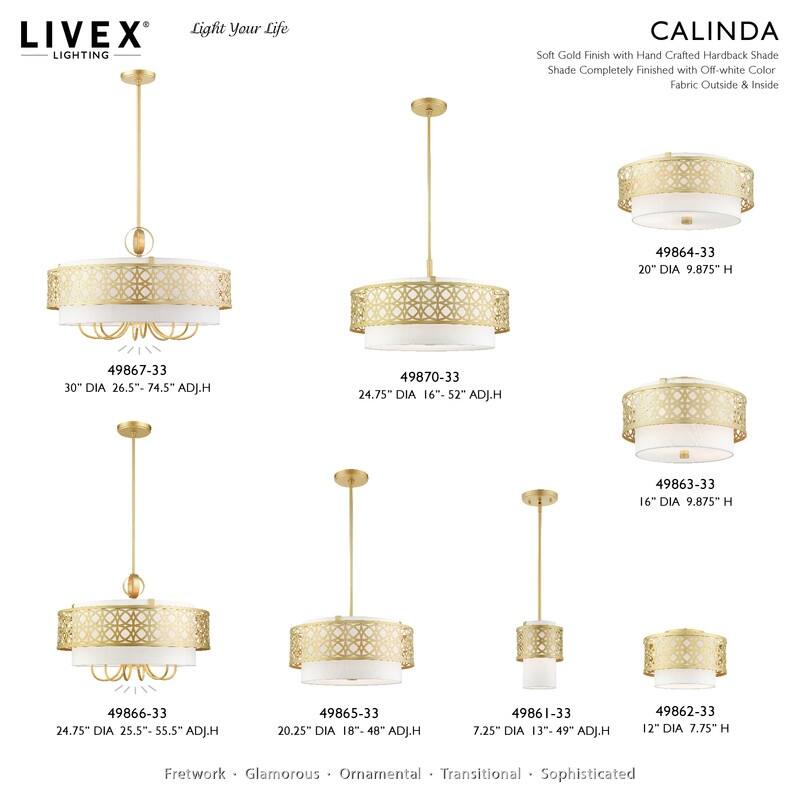 Livex Lighting Soft Gold 4 Light Pendant Chandelier, 49865-33 - 20.25"W x 18" - 48"H