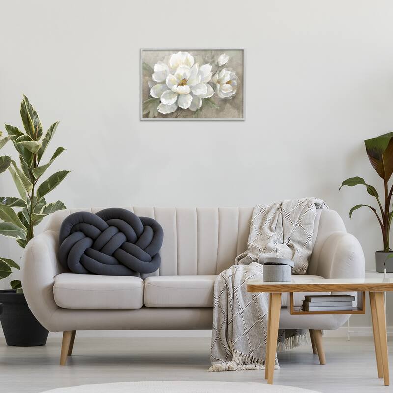 Stupell Blooming Magnolias on Beige Framed Giclee Art Design By Nan
