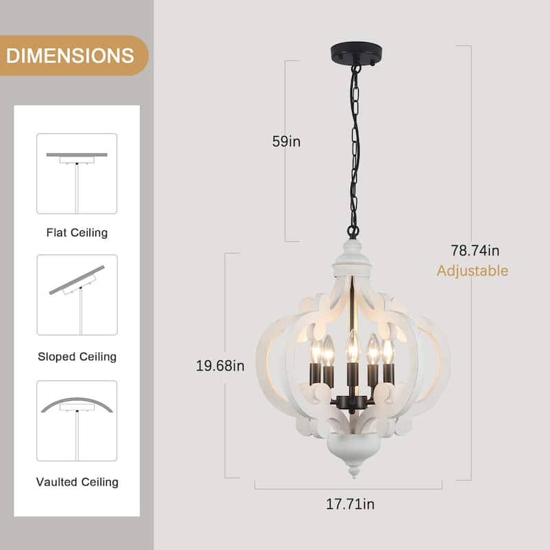 5-Light Country Wood Chandelier Light Fixture for Kitchen Island Dining Room