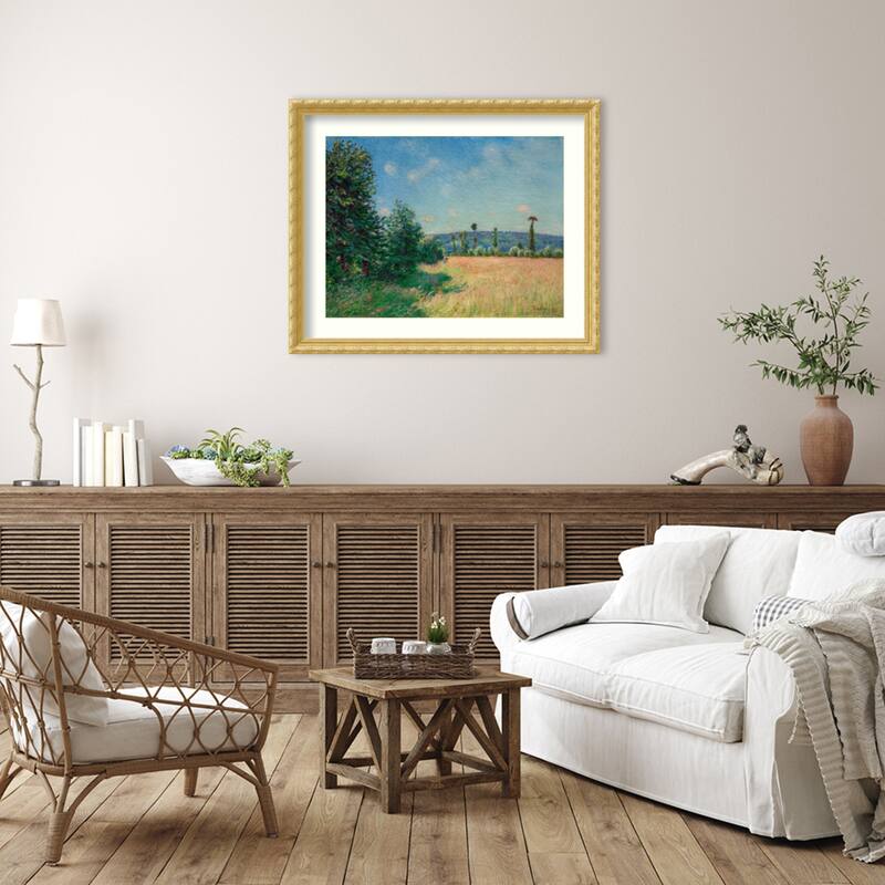 Sahurs Meadows in Morning Sun by Alfred Sisley Wood Framed Wall Art Print - Versailles Gold