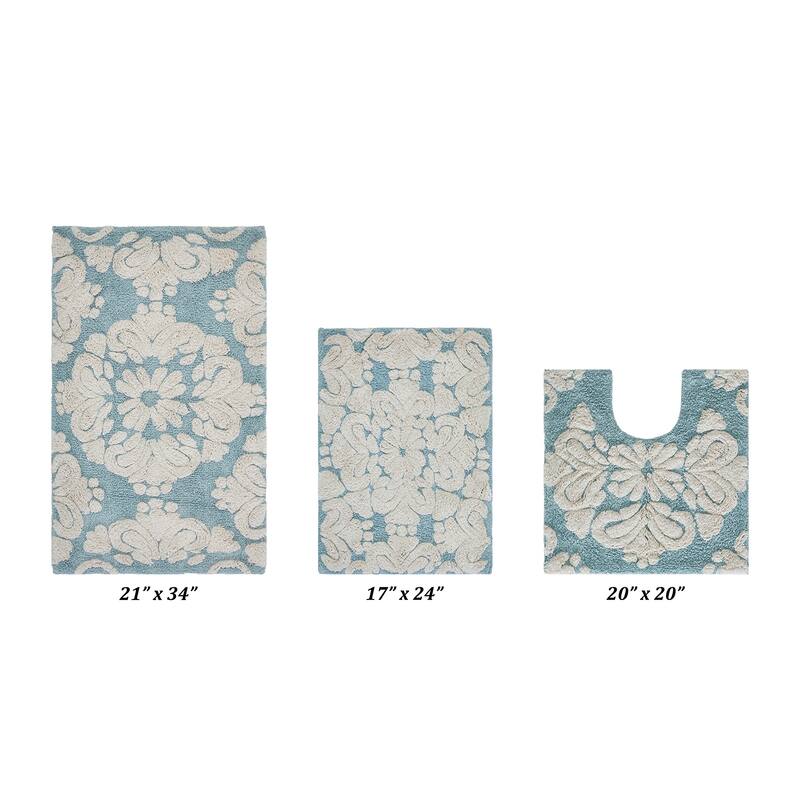 Better Trends Medallion Collection 100% Cotton 3-Pc Set Bathroom Rugs-Soft & Super Absorbent, Non-Skid Latex, Machine Washable