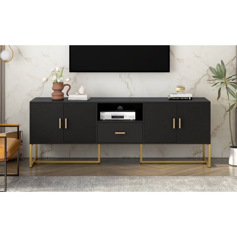 Modern Cream White TV Stand with 2 Cabinets, 1 Drawer and Cable Management for Living Room Bedroom and Games