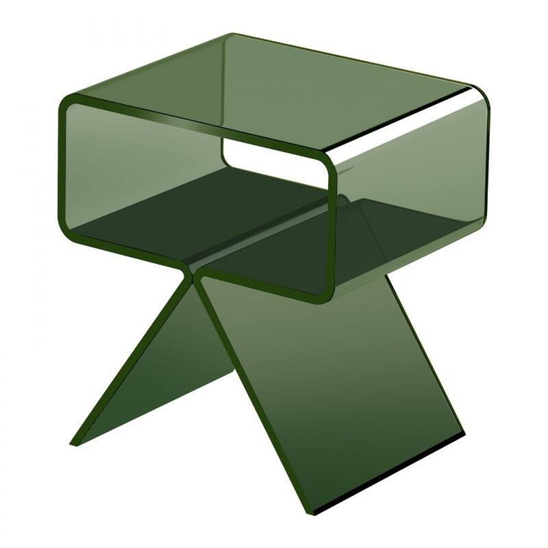 Transparent Green Acrylic Side Table with 2-Tier Storage and Sturdy Design - 11.8 x 15.4 x 17 in