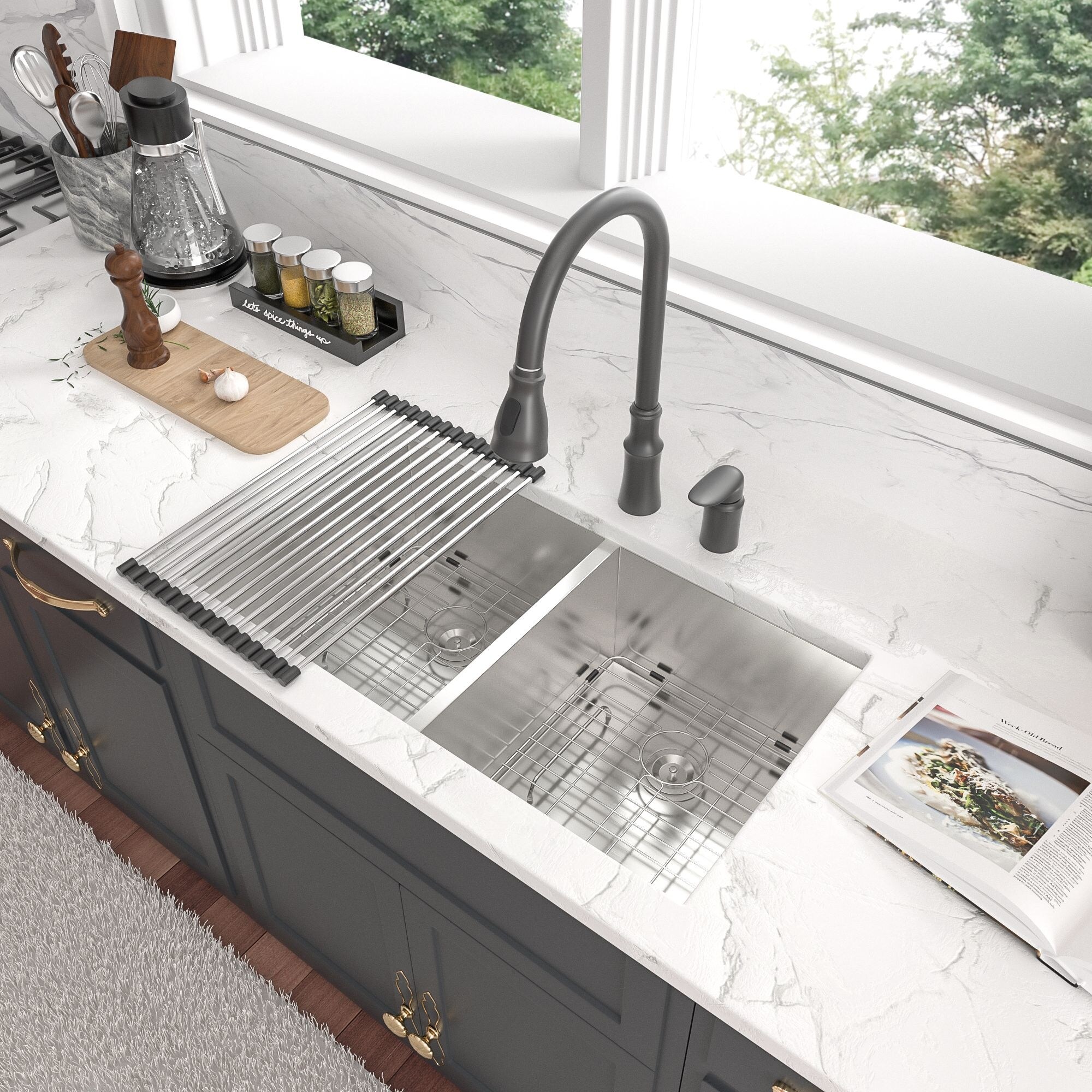 Lordear 32 Inch Undermount Kitchen Sink Double Bowl Stainless ...