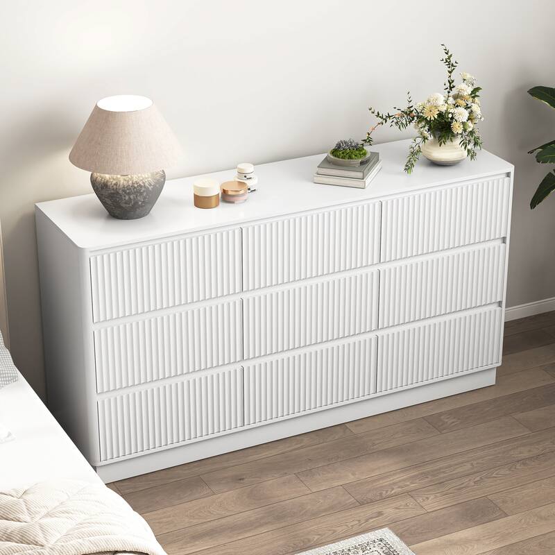 Large Floor Chest of Drawers 9 Drawer Dresser for Bedroom, Freestanding Storage Cabinet Side Table TV Stand