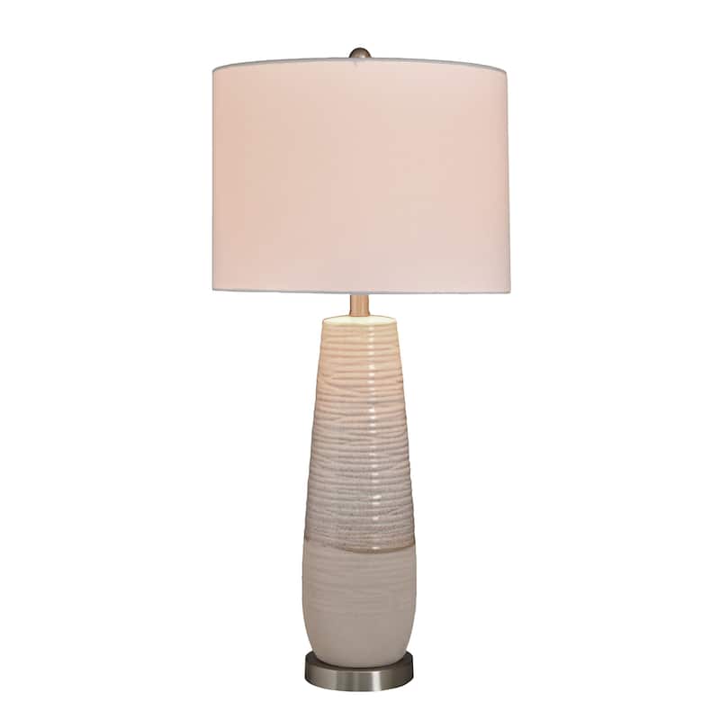 Evian - Two-Tone Ceramic Table Lamp - Speckled Cream, Greige Finish - Brushed Silver Base - White Linen Shade