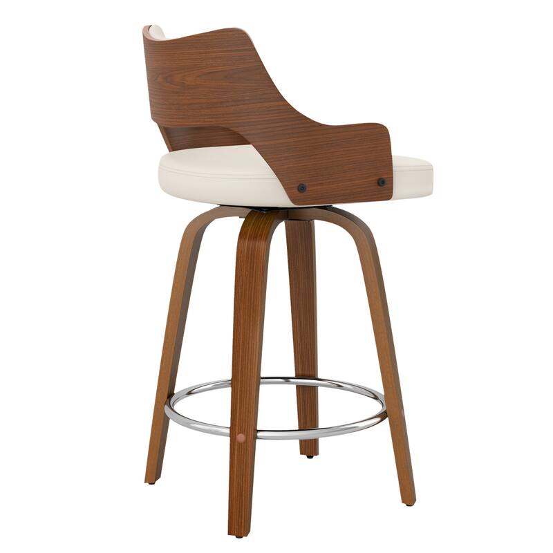 Modern Swivel Bar Stools with Curved Wood Back Upholstered Armrest Counter Stool